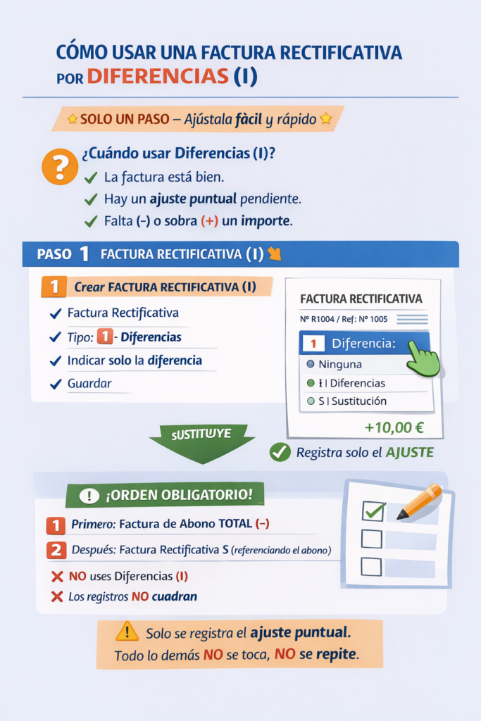 ¿Cómo registra el emisor una factura rectificativa por diferencias “I”?