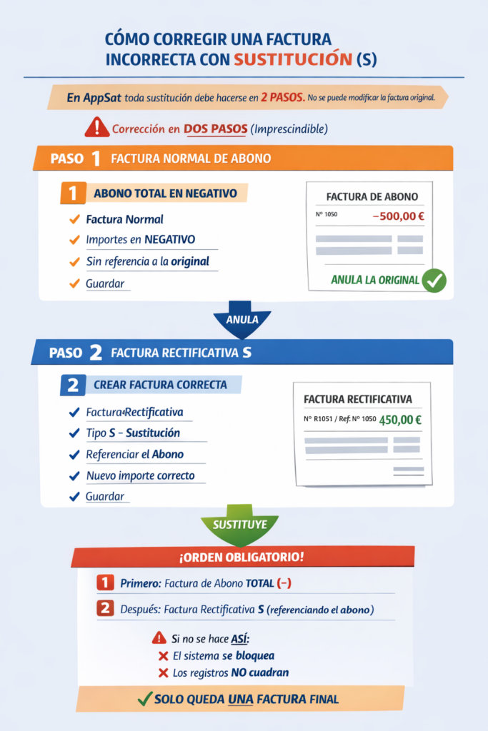 ¿Cómo registra el emisor una factura rectificativa por sustitución “S”?